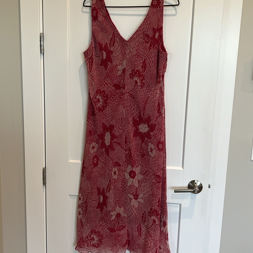 Red Floral Midi Dress Empire Waist